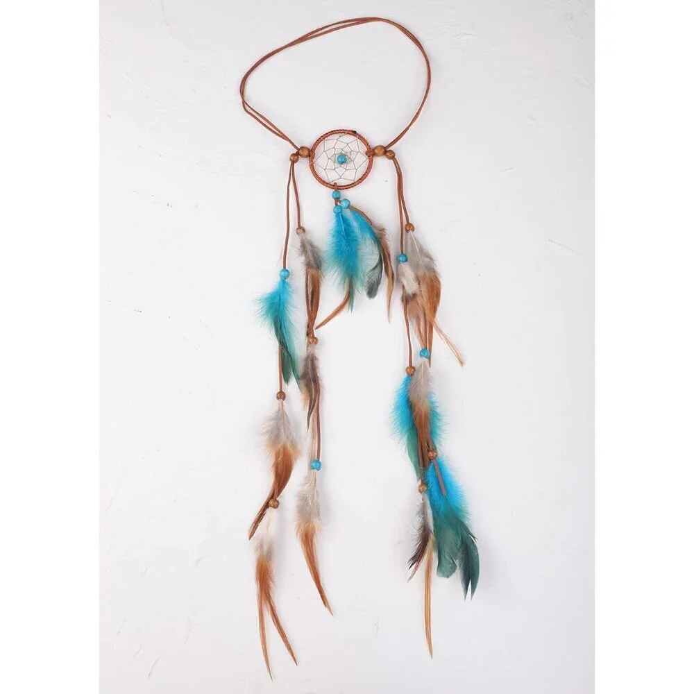 Bohemian Feather Headband Indian Gypsy Elastic Beaded Tassel Accessory